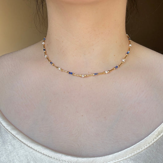 Gold accent necklace- lapis lazuli & mother of pearl