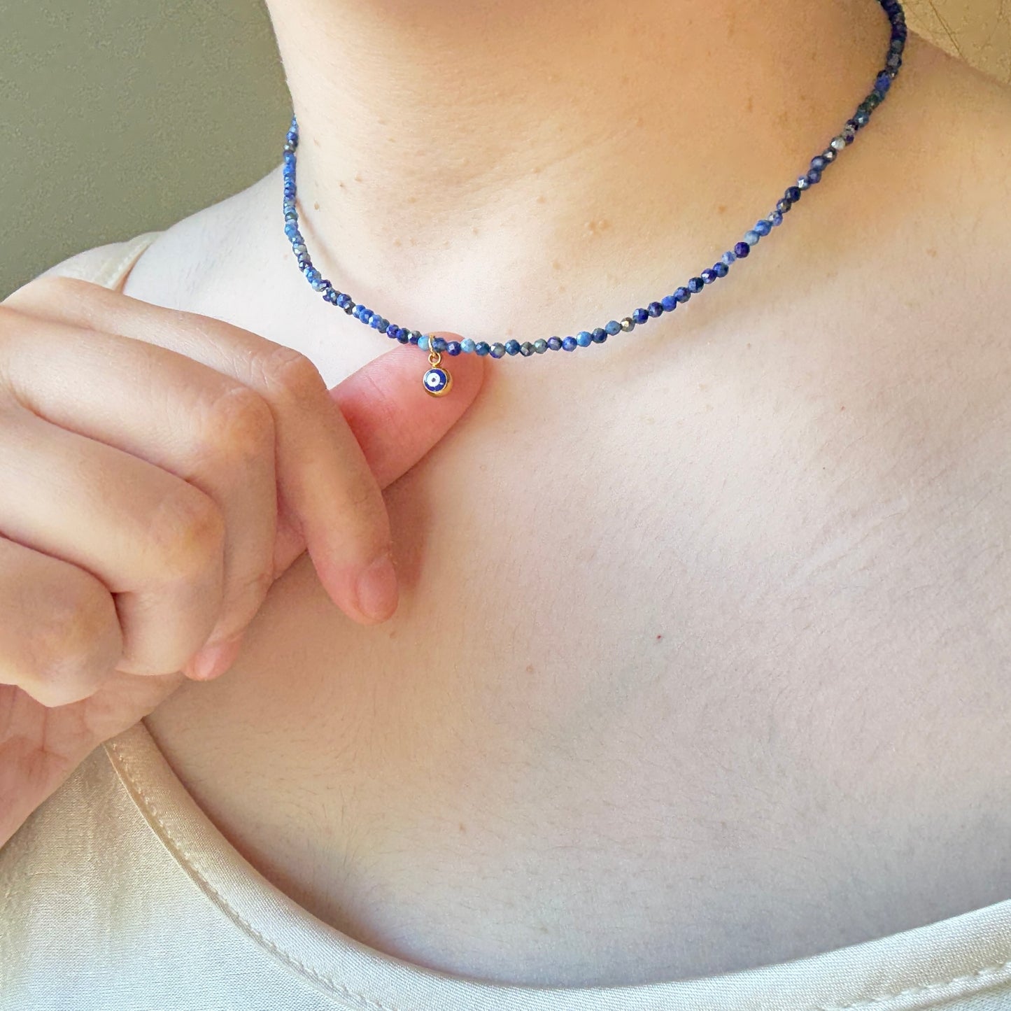 Gold accent necklace- lapis lazuli & mother of pearl