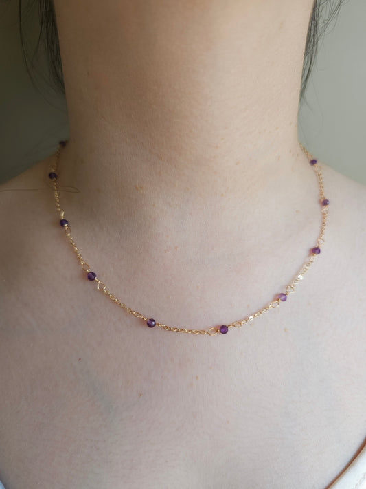Dainty Amethyst Necklace, Minimalist Crystal Jewelry, February Birthstone Pendant, Gift for Her, Purple Gemstone Necklace