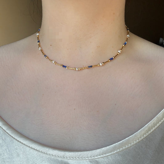 Gold accent necklace- lapis lazuli & mother of pearl