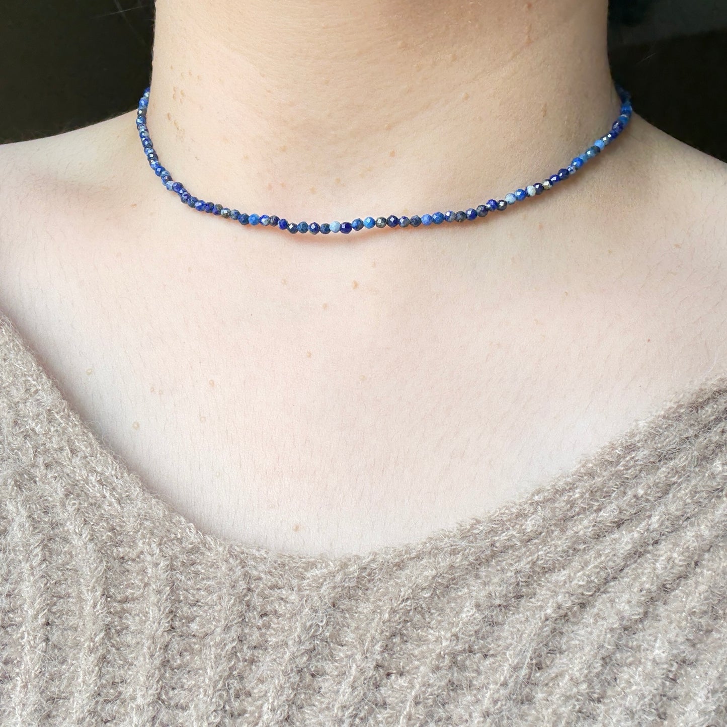 Gold accent necklace- lapis lazuli & mother of pearl