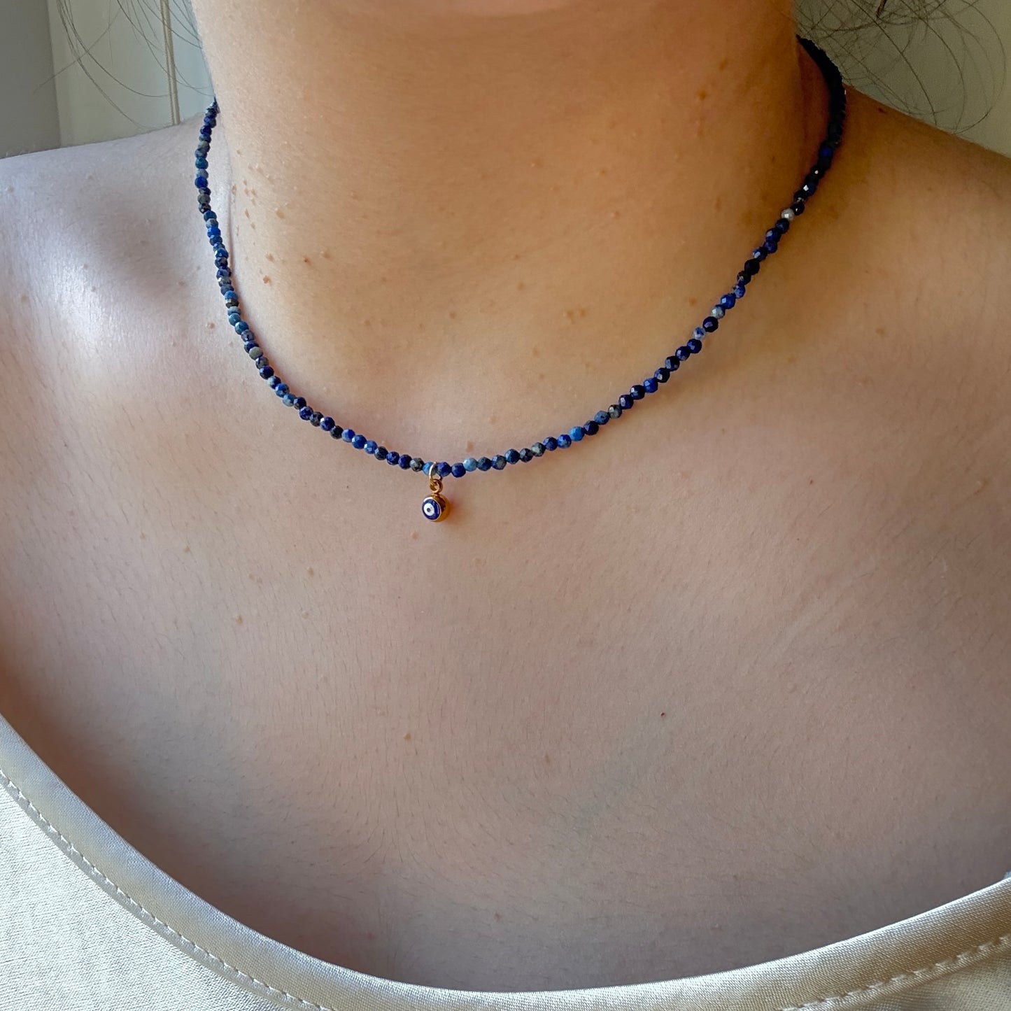 Gold accent necklace- lapis lazuli & mother of pearl