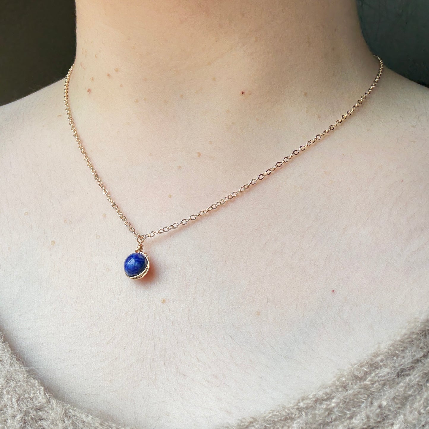 Gold accent necklace- lapis lazuli & mother of pearl