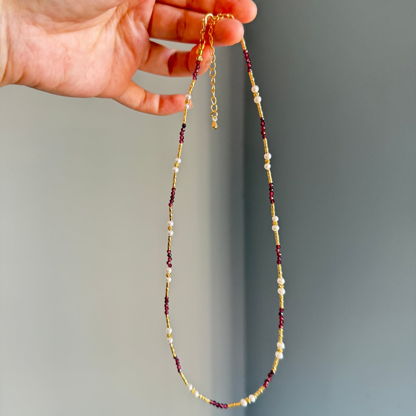 Gold accent garnet necklace