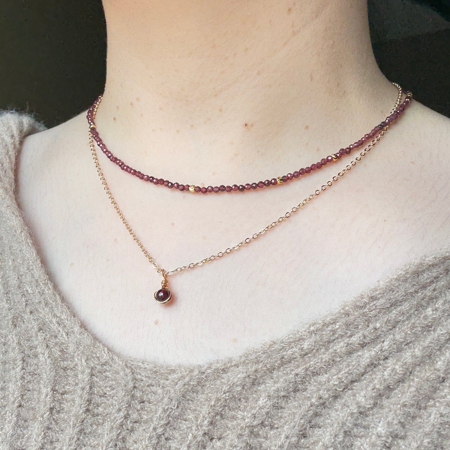 Gold accent garnet necklace