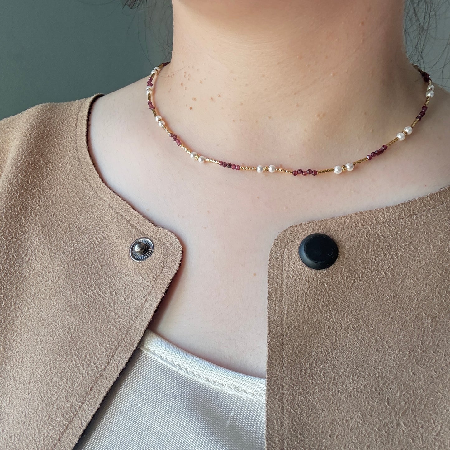 Gold accent garnet necklace