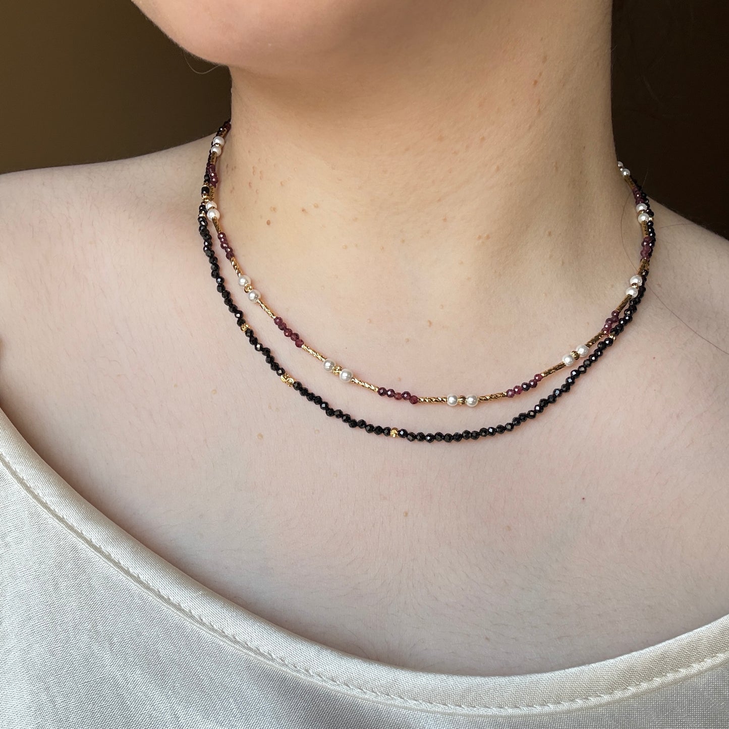 Gold accent garnet necklace