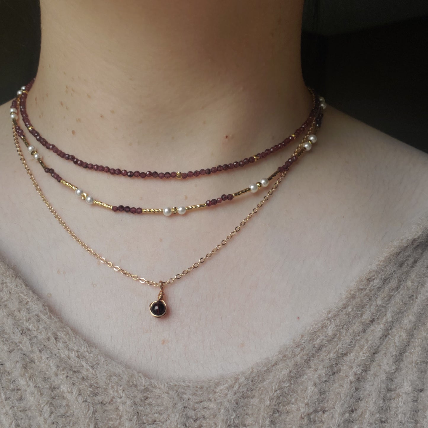 Gold accent garnet necklace