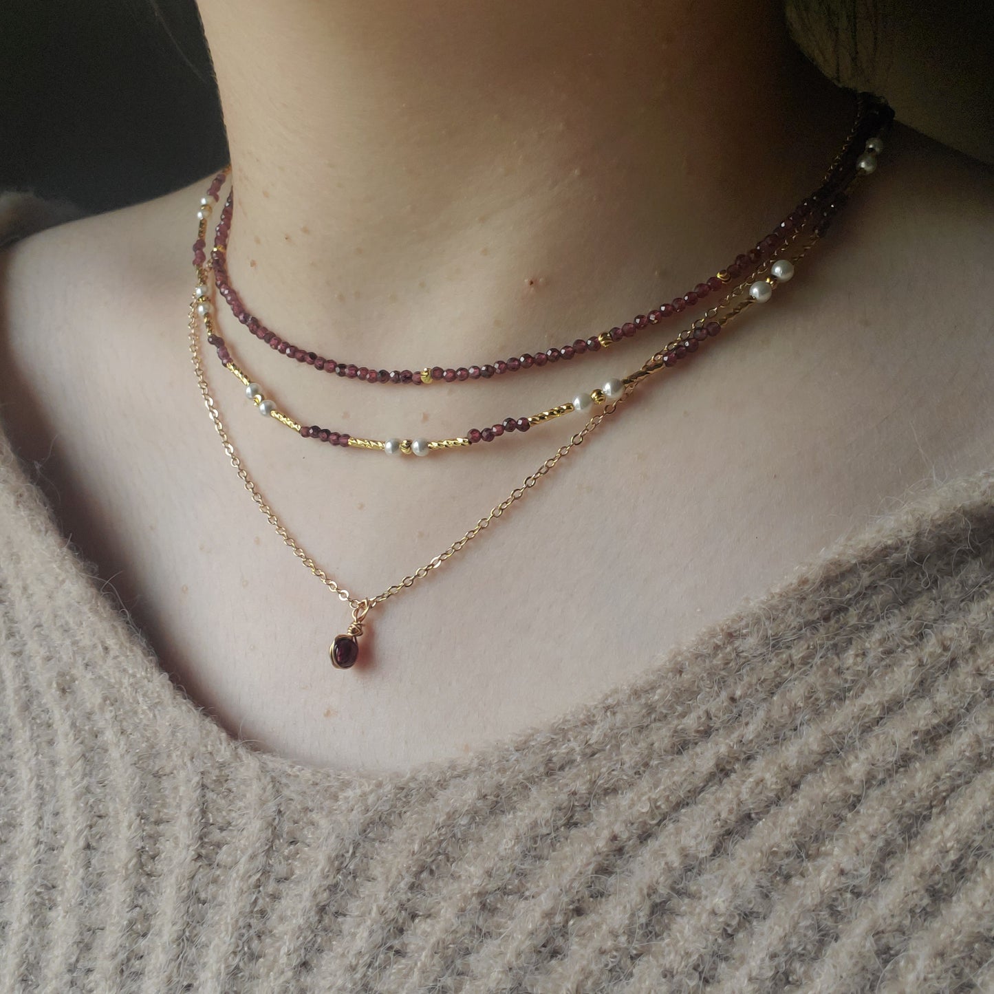 Gold accent garnet necklace