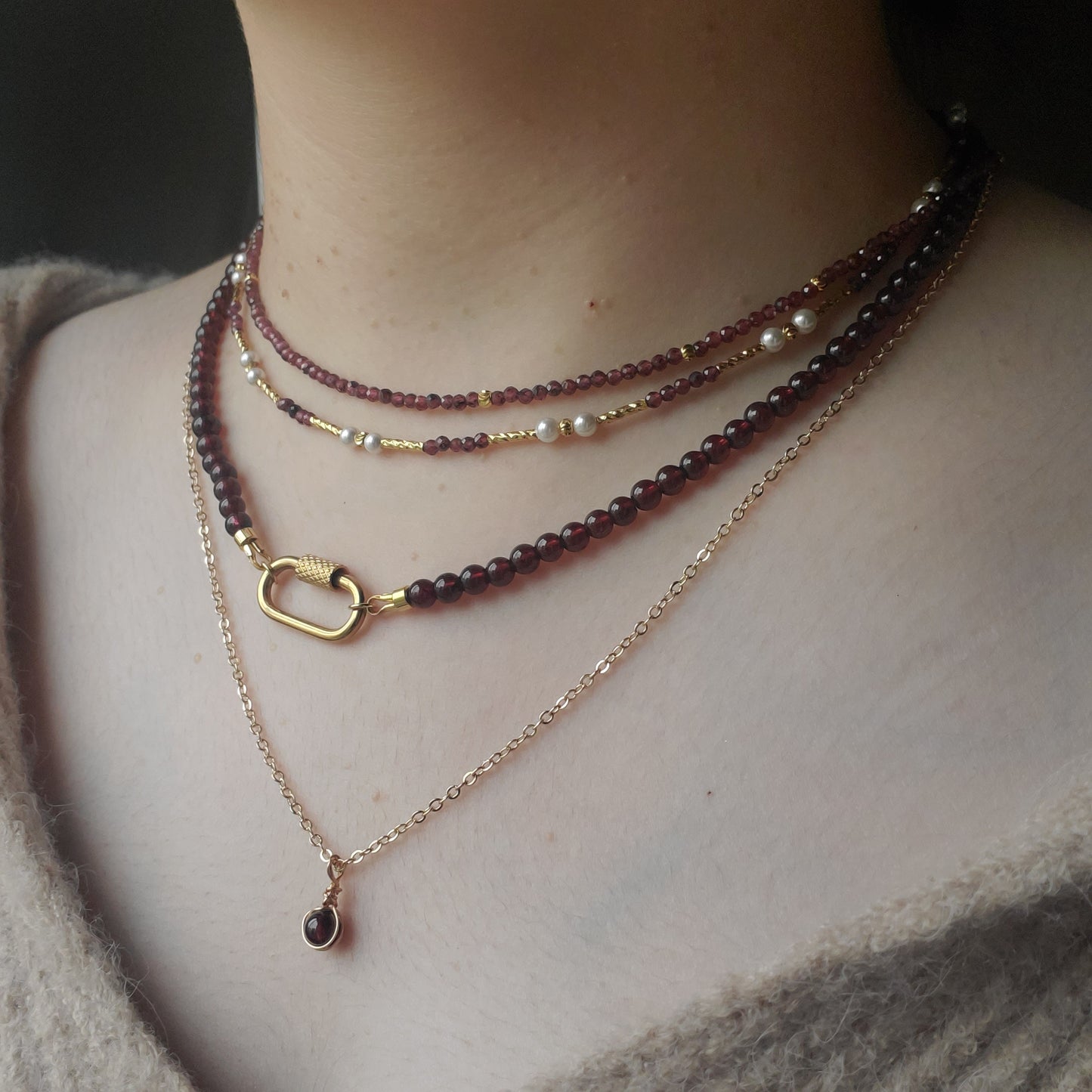 Gold accent garnet necklace
